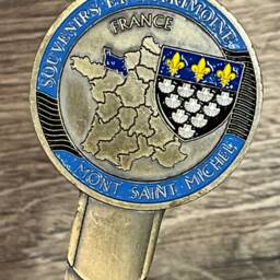 Vintage Solid Brass Like & Enamel France Mont Saint Michel Letter Opener - thumbnail 2