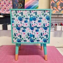 Mint & Blue Flamingo Square Bedside Table, Two Drawers, Ideal Nightstand. Flamingo Tropical Leaf Design Pink With Gold. Customisable - thumbnail 3