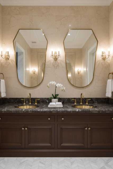 Shield Brass Mirror - Modern Gold Vanity Mirror, Bathroom Wall - image 1