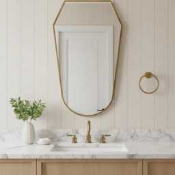 Shield Brass Mirror - Modern Gold Vanity Mirror, Bathroom Wall - thumbnail 2
