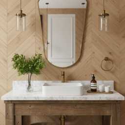 Shield Brass Mirror - Modern Gold Vanity Mirror, Bathroom Wall - thumbnail 3