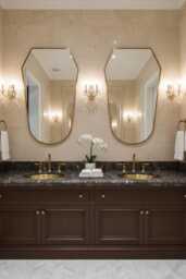 Shield Brass Mirror - Modern Gold Vanity Mirror, Bathroom Wall