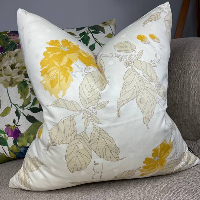 Decorative Cushion Cover Throw Pillow Made in Designer Villa Nova Fabric Bloomsbury Dijon - Yellow Cream Double - image 1