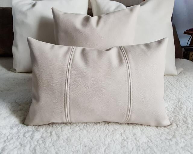 Faux Leather Pillow Cover Off White Arizona Design, Scandinavian Decor - image 1