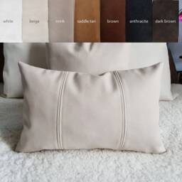 Faux Leather Pillow Cover Off White Arizona Design, Scandinavian Decor - thumbnail 2