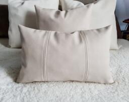 Faux Leather Pillow Cover Off White Arizona Design, Scandinavian Decor - thumbnail 1