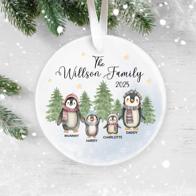 Personalised Family Of 4 First Christmas Ornament 2025 - Custom Penguin Bauble Keepsake - image 1