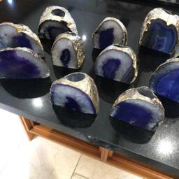 Large Purple Agate End Microcrystalline Quartz Gold Gilded 24Ct Tealight Candle Holder - thumbnail 2