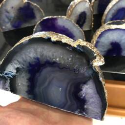 Large Purple Agate End Microcrystalline Quartz Gold Gilded 24Ct Tealight Candle Holder - thumbnail 4