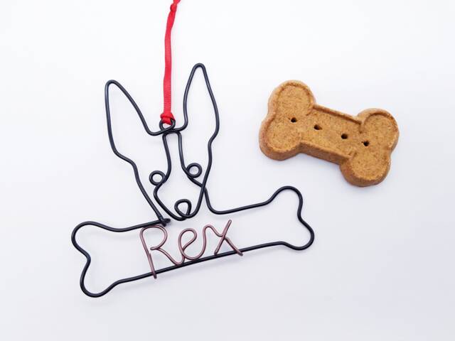 Wire Rat Terrier Ornament With Dog Bone Personalized Ornament Pet Name Dog Christmas Gift Unique Gift Lovers Wire Pet Name Sign - image 1
