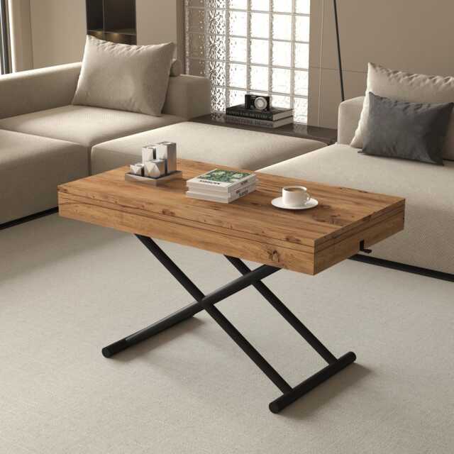 Extendable Convertible Coffee To Dining Table 7-Height Walnut Adjustable Table