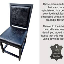 Crocodile Black Or Tan Genuine Leather Dining Chair Embossed Crocodile Look Pattern - Cowhide Leather Upholstery + Black Steel Frames - Fpdc - thumbnail 3