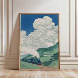 steam Train in Mountain Landscape Poster - Japanese Railway Illustration - thumbnail 1