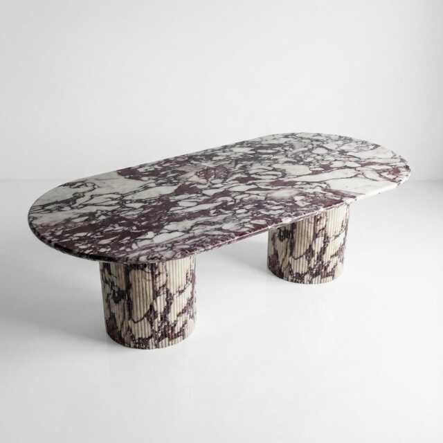Handcrafted Calacatta Viola Marble Dining Table Solid Slab, Fluted Base - image 1