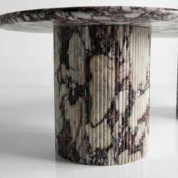Handcrafted Calacatta Viola Marble Dining Table Solid Slab, Fluted Base - thumbnail 3