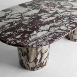 Handcrafted Calacatta Viola Marble Dining Table Solid Slab, Fluted Base - thumbnail 2
