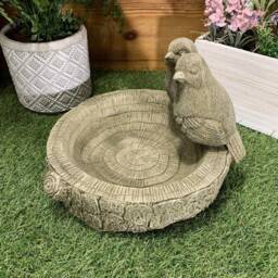 Stone Garden Pair Of Birds On Log Bird Bath Feeder Statue Ornament - thumbnail 3