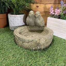 Stone Garden Pair Of Birds On Log Bird Bath Feeder Statue Ornament - thumbnail 4