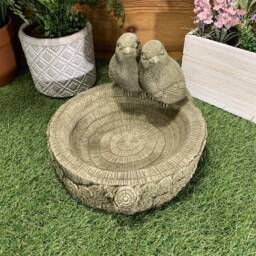 Stone Garden Pair Of Birds On Log Bird Bath Feeder Statue Ornament - thumbnail 2