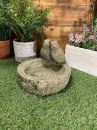 Stone Garden Pair Of Birds On Log Bird Bath Feeder Statue Ornament - thumbnail 1