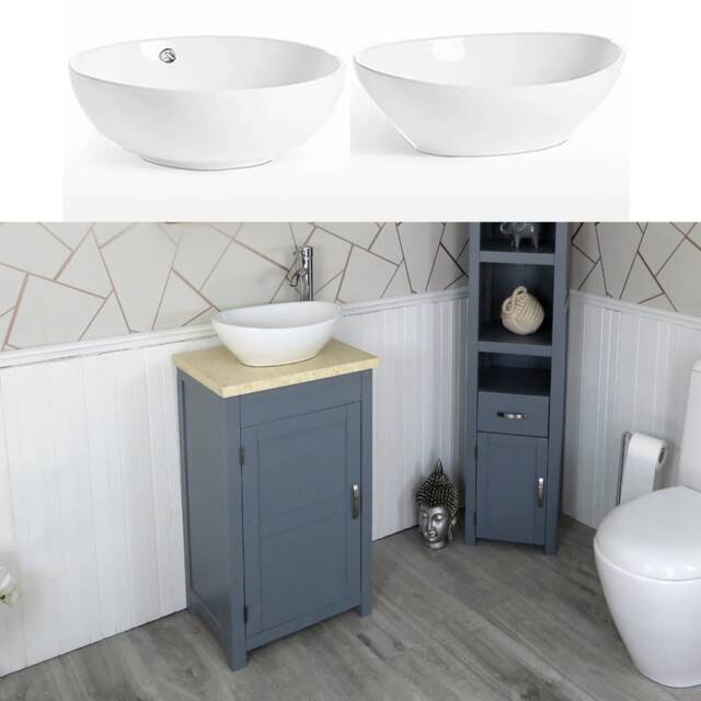 Cloakroom Bathroom Vanity Unit Grey Wash Stand Marble Stone Ceramic Basin 308Gcmcbc - image 1