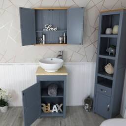 Cloakroom Bathroom Vanity Unit Grey Wash Stand Marble Stone Ceramic Basin 308Gcmcbc - thumbnail 3