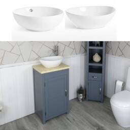 Cloakroom Bathroom Vanity Unit Grey Wash Stand Marble Stone Ceramic Basin 308Gcmcbc