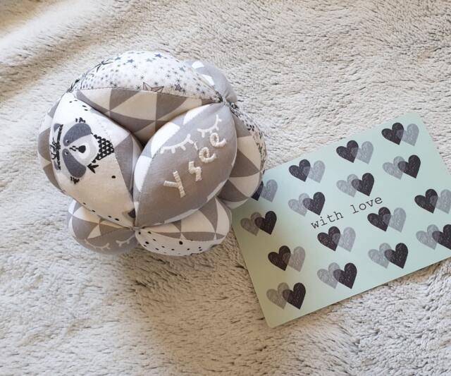 Montessori-style Grasping Ball With Liberty Bells & Raccoon Motif - Personalizable Your Little One's First Name - image 1