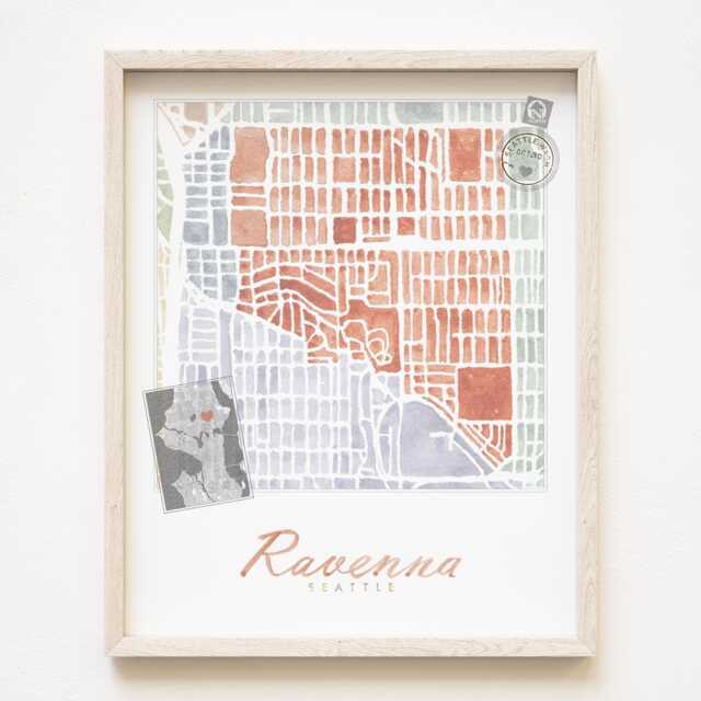 Ravenna Seattle Neighborhood Map Watercolor Print Washington City Block Plan - Art Print Downtown Wall Local Realtor Gift - image 1
