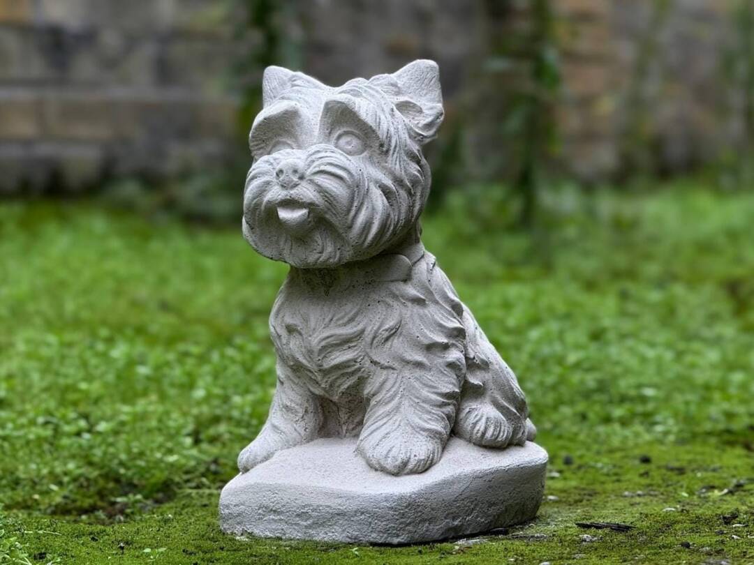 Terrier Dog Statue Realistic Garden Decor Cement Yorkshire Terrier