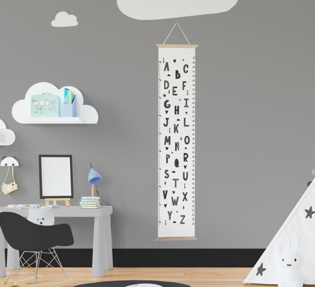Monochrome Alphabet Growth Chart, Nursery Wall Hanging, Cotton Canvas - image 1