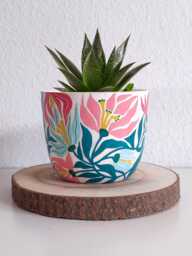 Ceramic Flower Pot, Plant Bowl Abstraction Houseplant Pot Ceramic Planter, Bowl, Stoneware White