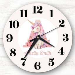Pink Unicorn Alphabet Letter A Girls Room Custom Gift Personalised Clock