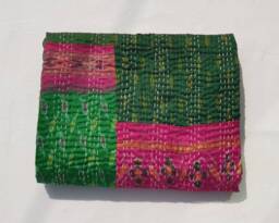 New Patola Printed Patchwork Pattern Twin Size Kantha Quilt 90x60 Throw New Silk Saaris Blanket