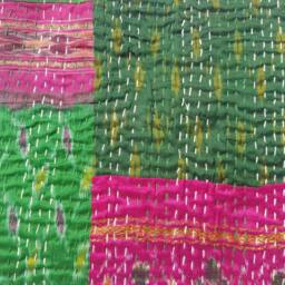 New Patola Printed Patchwork Pattern Twin Size Kantha Quilt 90x60 Throw New Silk Saaris Blanket - thumbnail 3