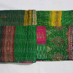 New Patola Printed Patchwork Pattern Twin Size Kantha Quilt 90x60 Throw New Silk Saaris Blanket - thumbnail 4