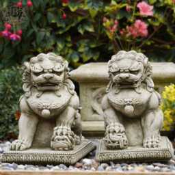 Pair Of Foo Dog Stone Statues - Oriental Dragon Animal Buddha Garden Ornament - thumbnail 2