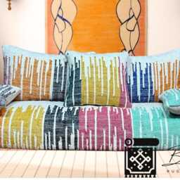 Colorful Moroccan Floor Sofa , Moroccan Floor Pouf , Set Of Pillows Beni Ourain Stuffed - thumbnail 2
