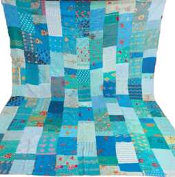 Handmade Turquoise Kantha Quilt Indian Patchwork Bedspread, Reversible Cotton