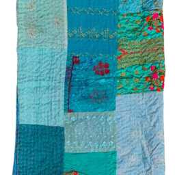 Handmade Turquoise Kantha Quilt Vintage Khambadia Patchwork Bedspread - thumbnail 4