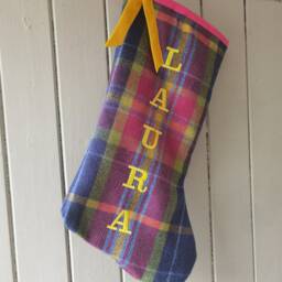 Personalised Tartan Wool Christmas Stocking, Custom Embroidered Name, Luxury Holiday Mantle Decor - thumbnail 4