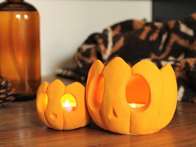 Large Pumpkin Tealight Holder - Duo Candle Halloween Decoration - image 1