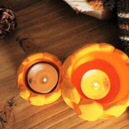 Large Pumpkin Tealight Holder - Duo Candle Halloween Decoration - thumbnail 3
