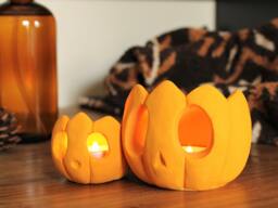 Large Pumpkin Tealight Holder - Duo Candle Halloween Decoration - thumbnail 1