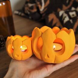 Large Pumpkin Tealight Holder - Duo Candle Halloween Decoration - thumbnail 2