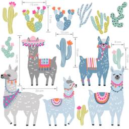Llamas Set Wall Decal/Animal Decor Cactus Llamas Wall Stickers - thumbnail 2