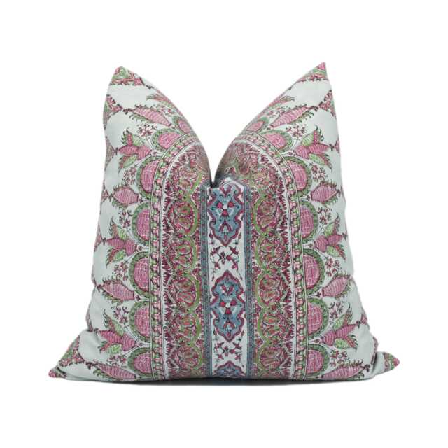 Thibaut - Akola Stripe Raspberry & Teal Palampore Inspired Design Cushion Cover Handmade Throw Pillow Designer Home D??cor - image 1
