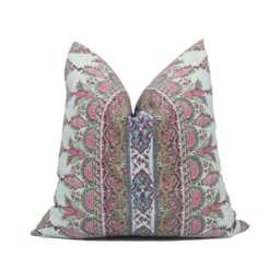 Thibaut - Akola Stripe Raspberry & Teal Palampore Inspired Design Cushion Cover Handmade Throw Pillow Designer Home D??cor - thumbnail 1