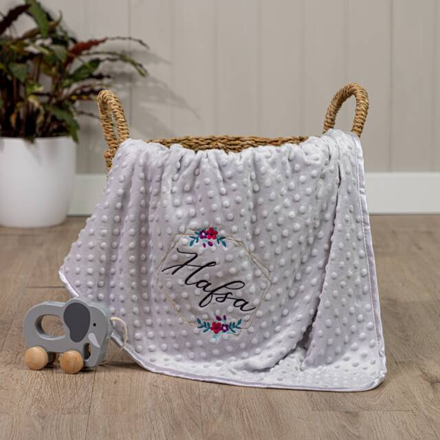 Personalised Baby Swaddle Wrap, Gold Geometric Frame, Pink Blue Grey Or White, Soft & Fluffy - image 1