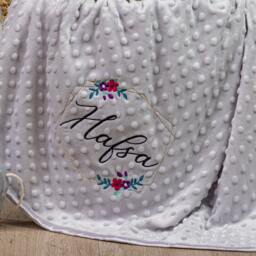 Personalised Baby Swaddle Wrap, Gold Geometric Frame, Pink Blue Grey Or White, Soft & Fluffy - thumbnail 3